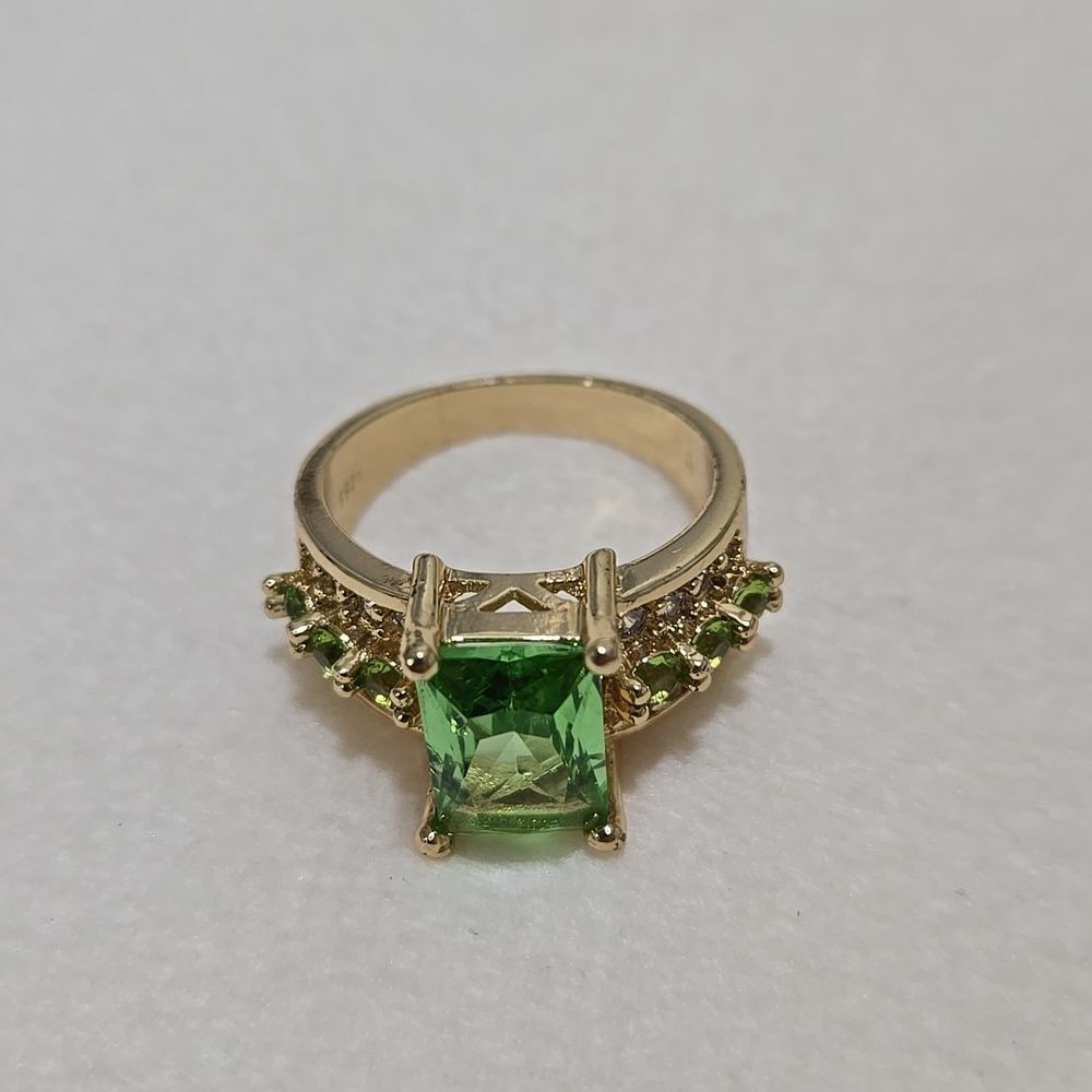 Gold Plated Sterling Silver Ring With Green Crystals